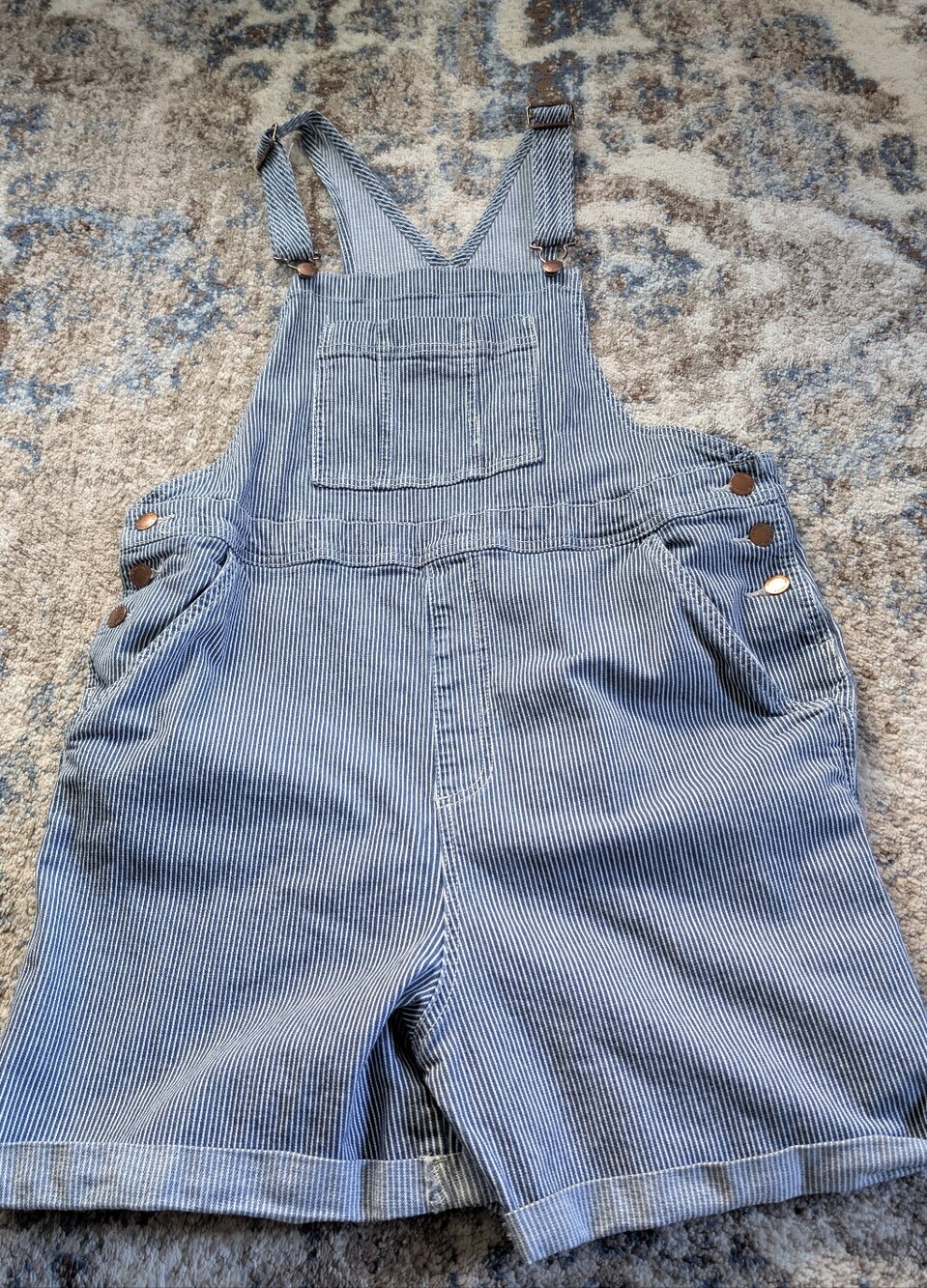 Blue & White Pinstriped Overall Shorts / Shortalls